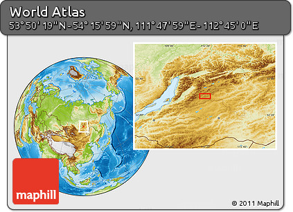 Physical Location Map of the Area around 54° 3' 9" N, 112° 16' 30" E