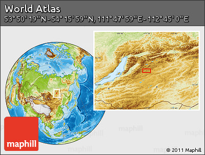 Physical Location Map of the Area around 54° 3' 9" N, 112° 16' 30" E