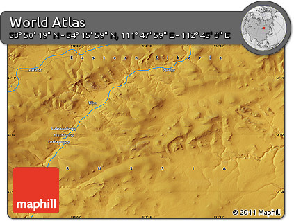Physical Map of the Area around 54° 3' 9" N, 112° 16' 30" E