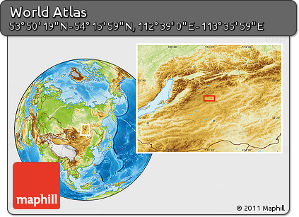 Physical Location Map of the Area around 54° 3' 9" N, 113° 7' 30" E