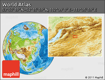 Physical Location Map of the Area around 54° 3' 9" N, 113° 7' 30" E