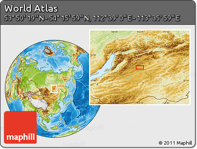 Physical Location Map of the Area around 54° 3' 9" N, 113° 7' 30" E