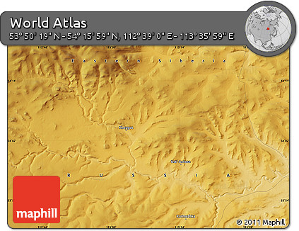 Physical Map of the Area around 54° 3' 9" N, 113° 7' 30" E