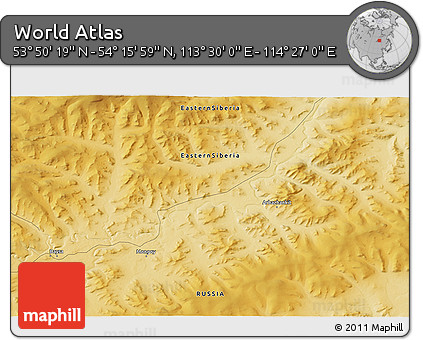 Physical 3D Map of the Area around 54° 3' 9" N, 113° 58' 29" E