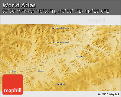 Physical 3D Map of the Area around 54° 3' 9" N, 113° 58' 29" E