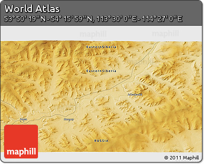 Physical 3D Map of the Area around 54° 3' 9" N, 113° 58' 29" E