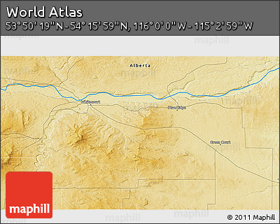 Physical 3D Map of the Area around 54° 3' 9" N, 115° 31' 30" W