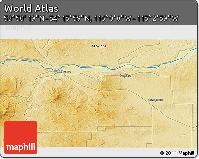 Physical 3D Map of the Area around 54° 3' 9" N, 115° 31' 30" W