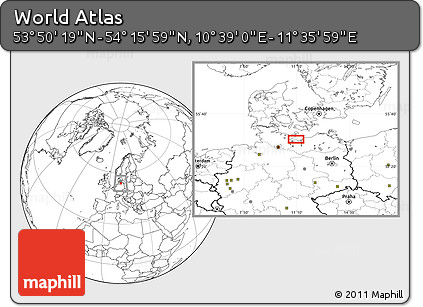 Blank Location Map of the Area around 54° 3' 9" N, 11° 7' 30" E