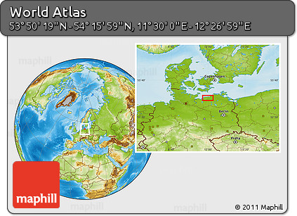 Physical Location Map of the Area around 54° 3' 9" N, 11° 58' 29" E