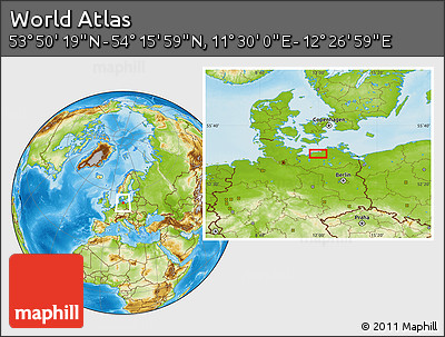 Physical Location Map of the Area around 54° 3' 9" N, 11° 58' 29" E