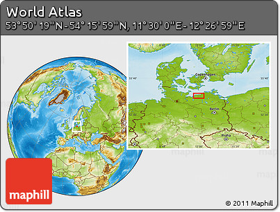 Physical Location Map of the Area around 54° 3' 9" N, 11° 58' 29" E