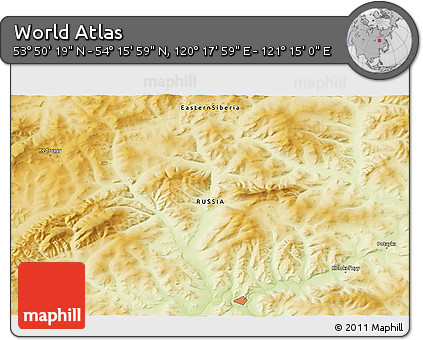 Physical 3D Map of the Area around 54° 3' 9" N, 120° 46' 30" E