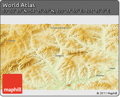 Physical 3D Map of the Area around 54° 3' 9" N, 120° 46' 30" E