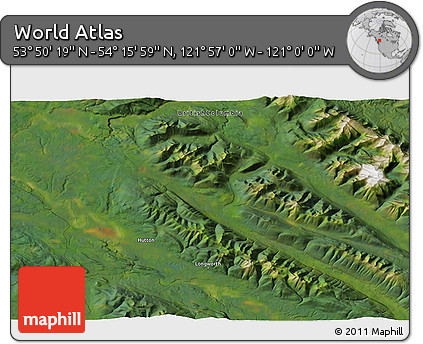Satellite 3D Map of the Area around 54° 3' 9" N, 121° 28' 29" W