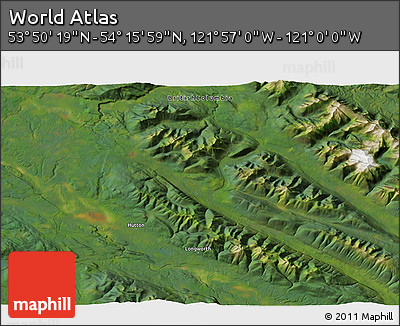 Satellite 3D Map of the Area around 54° 3' 9" N, 121° 28' 29" W