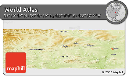 Physical Panoramic Map of the Area around 54° 3' 9" N, 122° 28' 29" E