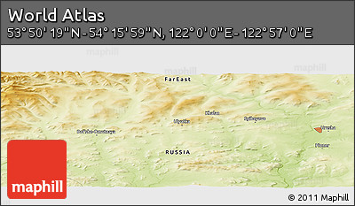 Physical Panoramic Map of the Area around 54° 3' 9" N, 122° 28' 29" E