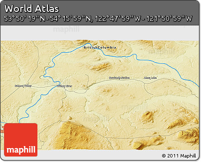 Physical 3D Map of the Area around 54° 3' 9" N, 122° 19' 29" W