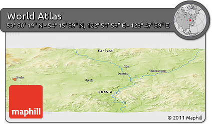 Physical Panoramic Map of the Area around 54° 3' 9" N, 123° 19' 29" E