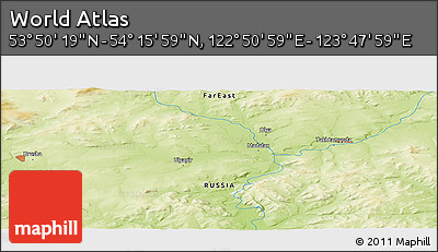 Physical Panoramic Map of the Area around 54° 3' 9" N, 123° 19' 29" E