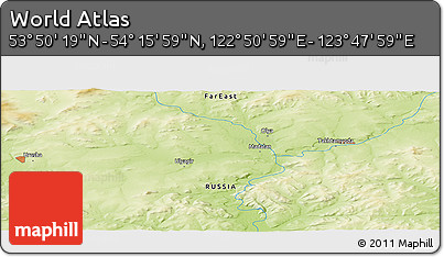 Physical Panoramic Map of the Area around 54° 3' 9" N, 123° 19' 29" E