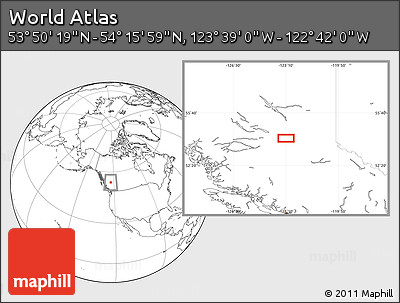 Blank Location Map of the Area around 54° 3' 9" N, 123° 10' 30" W