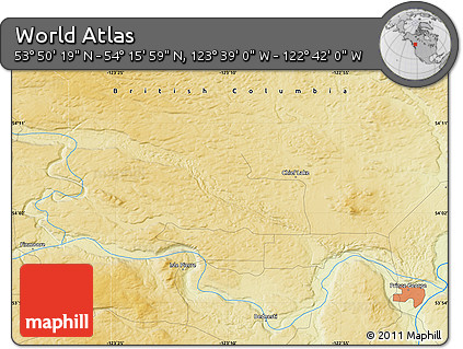 Physical Map of the Area around 54° 3' 9" N, 123° 10' 30" W