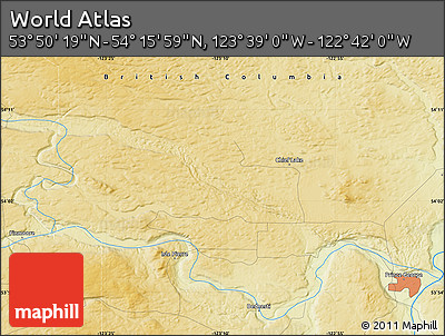 Physical Map of the Area around 54° 3' 9" N, 123° 10' 30" W