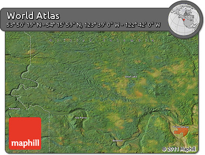 Satellite Map of the Area around 54° 3' 9" N, 123° 10' 30" W
