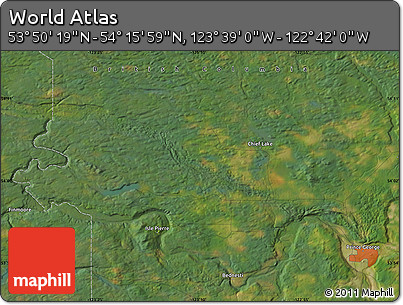 Satellite Map of the Area around 54° 3' 9" N, 123° 10' 30" W