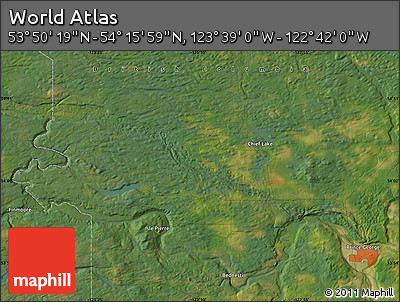 Satellite Map of the Area around 54° 3' 9" N, 123° 10' 30" W