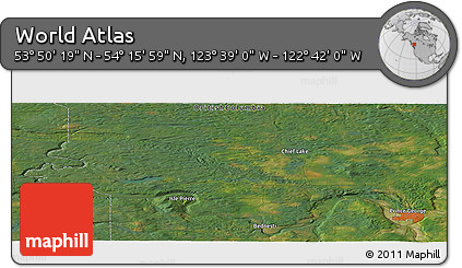 Satellite Panoramic Map of the Area around 54° 3' 9" N, 123° 10' 30" W