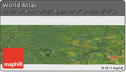 Satellite Panoramic Map of the Area around 54° 3' 9" N, 123° 10' 30" W