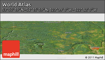 Satellite Panoramic Map of the Area around 54° 3' 9" N, 123° 10' 30" W