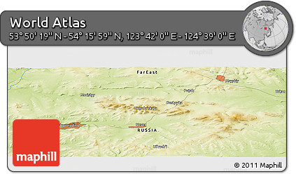 Physical Panoramic Map of the Area around 54° 3' 9" N, 124° 10' 30" E