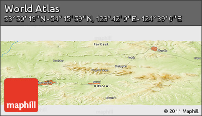 Physical Panoramic Map of the Area around 54° 3' 9" N, 124° 10' 30" E
