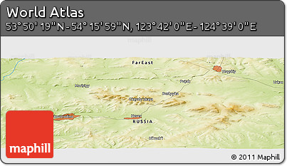 Physical Panoramic Map of the Area around 54° 3' 9" N, 124° 10' 30" E