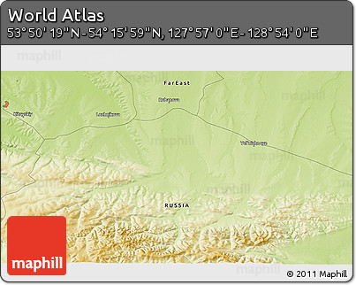 Physical 3D Map of the Area around 54° 3' 9" N, 128° 25' 30" E