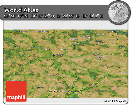 Satellite 3D Map of the Area around 54° 3' 9" N, 12° 49' 29" E