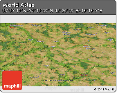 Satellite 3D Map of the Area around 54° 3' 9" N, 12° 49' 29" E