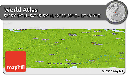 Physical Panoramic Map of the Area around 54° 3' 9" N, 12° 49' 29" E