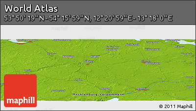 Physical Panoramic Map of the Area around 54° 3' 9" N, 12° 49' 29" E