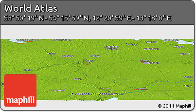 Physical Panoramic Map of the Area around 54° 3' 9" N, 12° 49' 29" E