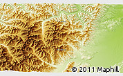 Physical 3D Map of the area around 54° 3' 9" N, 135° 13' 29" E