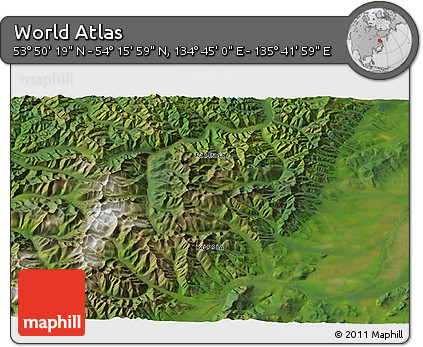 Satellite 3D Map of the Area around 54° 3' 9" N, 135° 13' 29" E