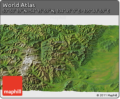 Satellite 3D Map of the Area around 54° 3' 9" N, 135° 13' 29" E