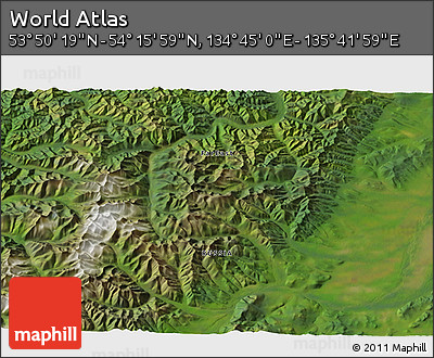 Satellite 3D Map of the Area around 54° 3' 9" N, 135° 13' 29" E