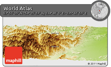 Physical Panoramic Map of the Area around 54° 3' 9" N, 135° 13' 29" E