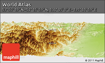 Physical Panoramic Map of the Area around 54° 3' 9" N, 135° 13' 29" E